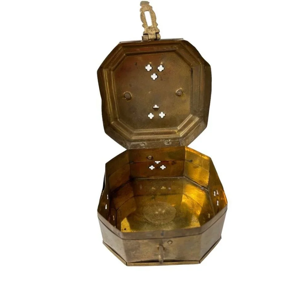 Hosley Solid Brass Cricket Box Hinged Trinket Box Metal Handle
